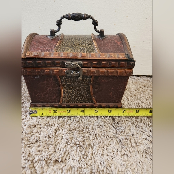 Vintage Wooden Treasure Chest Box with Brass Accents - Rustic Home Decor - Picture 6 of 10